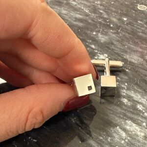 Silver Black Diamond Square Cufflinks Set